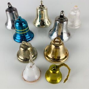 Vintage Mixed Lot Of 9 Bradford? Christmas Ornaments Bells Spheres Stenciled Mcm